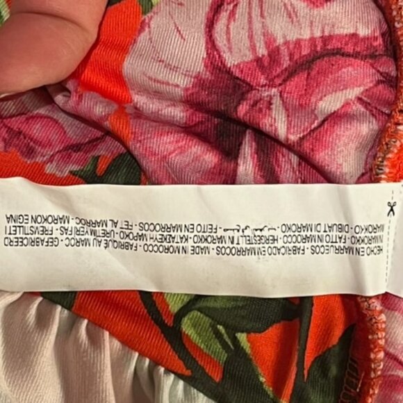 Zara NWT Orange Floral Stretch Deep V Neck Sleeveless Draped Bodysuit Medium - Picture 12 of 16